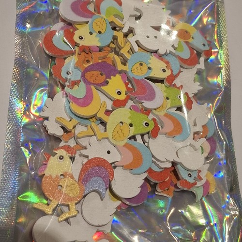 10 Hahn Huhn Henne Holzknöpfe Nähen Scrapbooking Basteln 32mm ca.