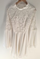 Two Sisters The Label Lace Mini Dress White Backless Bell Sleeve AU 8 US 4