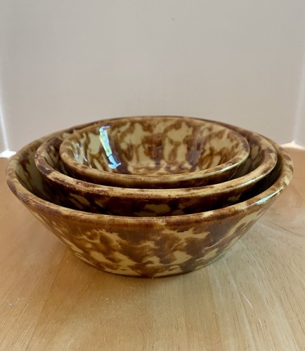 Brown Yelloware Yellow Ware Spongeware Nesting Bowls - Picture 13 of 13