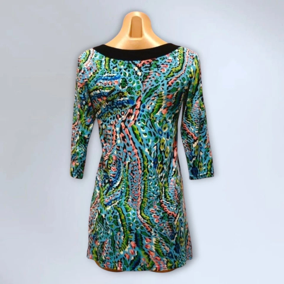 Joyous & Free XS Bohemian V-Neck Dress Vibrant Multicolor Pattern, Beaded - Image 2 of 4