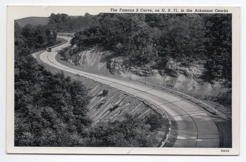 1940s? RPPC - Famous S Curve on Highway 71 in the Ozarks, Arkansas