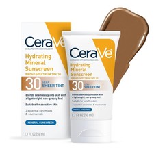 CeraVe Hydrating Mineral Sunscreen SPF 30 with Sheer Tint, Tinted Deep