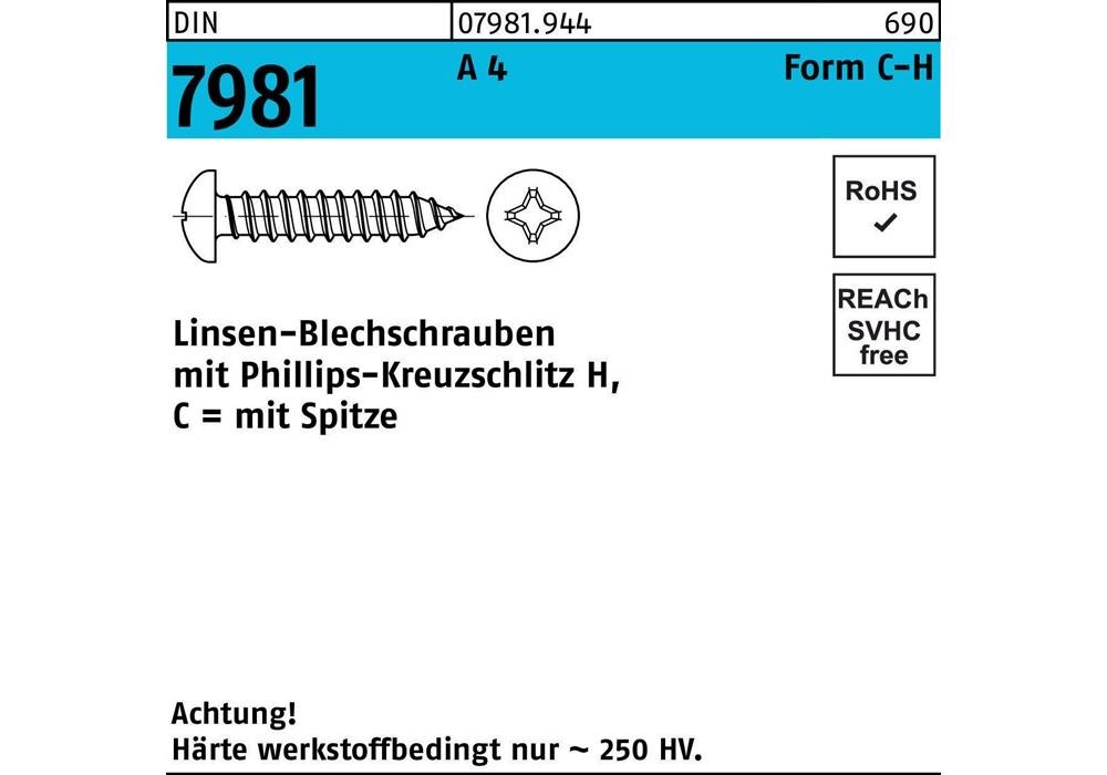 Reyher Blechschraube DIN 7981 LIKO м.Кройцшлиц-PH C 3,9 x 25 -H A 4