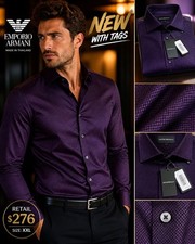 Emporio Armani Dress Shirt XXL Purple Textured Button Up NWT 276 Retail Mens