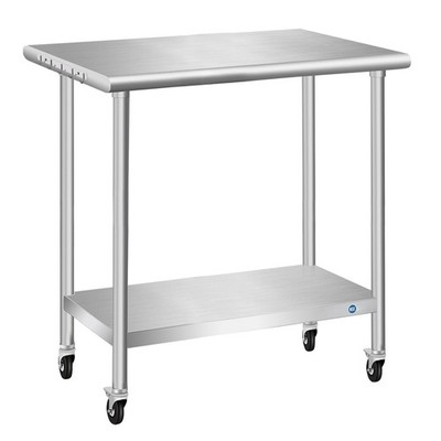 Stainless Steel Table with Wheels Commercial NSF 30x18x35