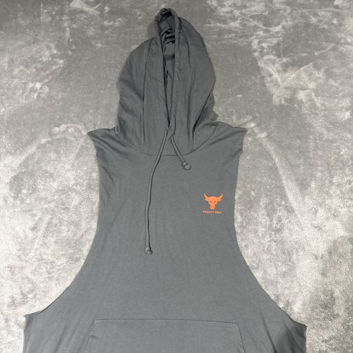 Under Armour Project Rock Hoodie Mens Large Gray Sleeveless Gym Workout - Picture 2 of 8