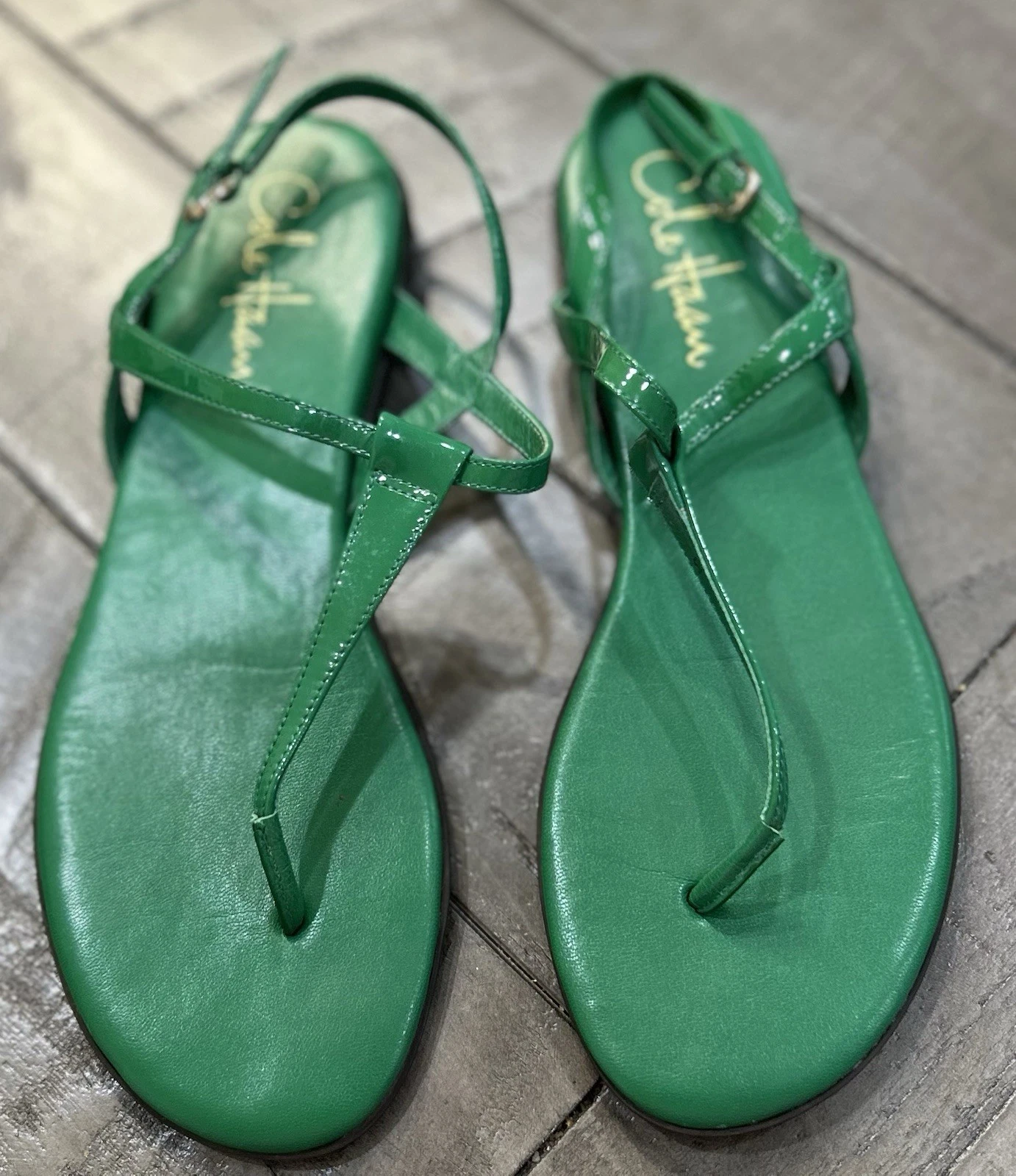 NIKE COLE HAAN sandali donna infradito con fibbia e cinturino verde taglia 5B