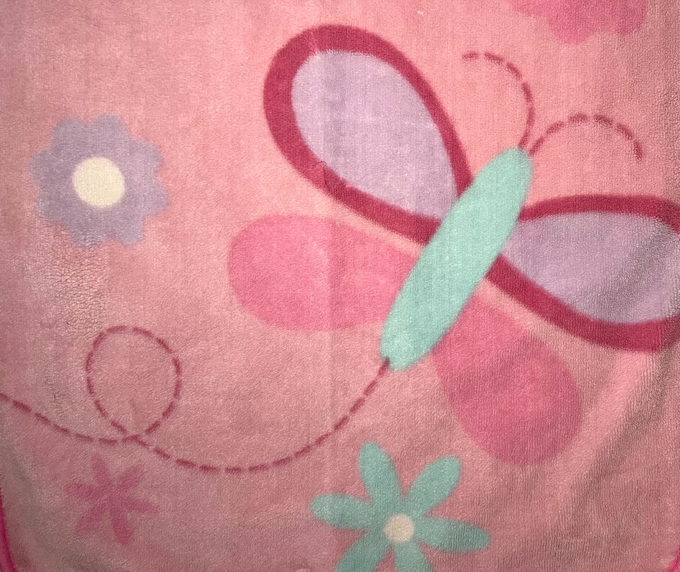 Маленькое постельное белье NoJo с розовой бабочкой цветком флисовое одеяло для девочки трудно найти фиолетовое - Изображение 2 из 3