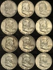 Roll of 12 Circulated 1950s-1960s Franklin Half Dollar 90% Silver Coins