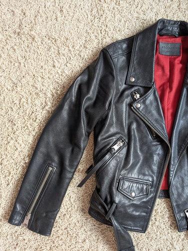 AllSaints Billie Black Leather Biker Jacket - Size Small - Picture 6 of 13