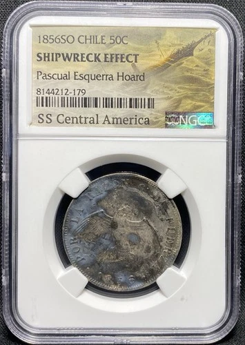SS Central America SHIPWRECK 1856 CHILE, Pascual Esquerra SEA SALVAGED Coin NGC