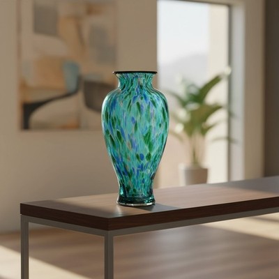 Modern Art Glass Vase 11.8'' Turquoise for Tabletop and Mantle Decor