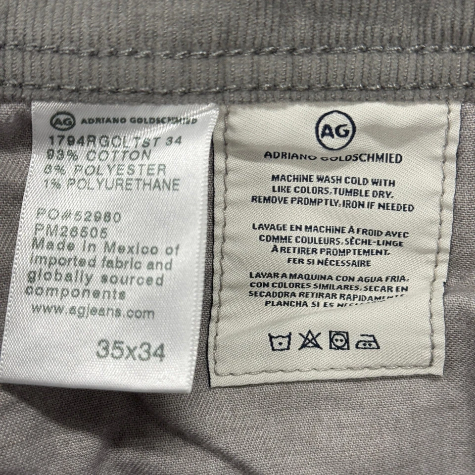 Pantalones de pana rectos ajustados AG Adriano Goldschmied Everett para hombre 35x34 nuevos con etiquetas Foto 3 de 4