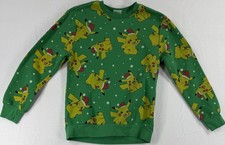 Pok mon Pikachu Christmas Green Pullover Sweater Kids M Long Sleeve Crew Neck