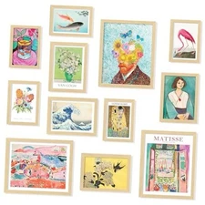  FRAMED Wall Art Set - Colorful Decor, Retro 8X10" BEIGE FRAMED Eclectic