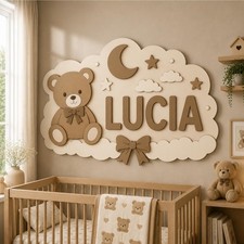 Personalized Teddy Bear Nursery Name Sign, Custom Baby Name Wall Decor