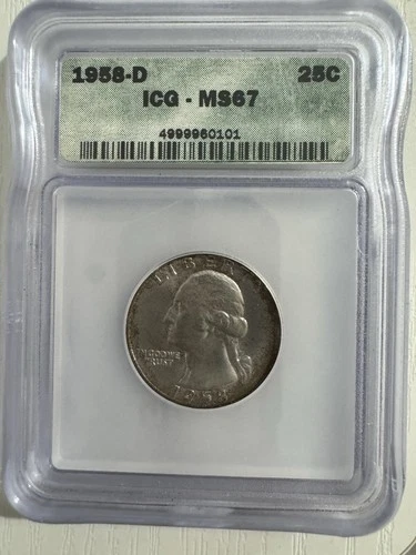1958-D RARE GEORGE WASHINGTON QUARTER GRADED MS 67  ICG  LISTS $155.00
