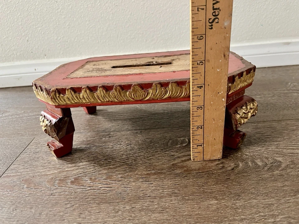 Handcrafted Wooden Pedestal/Stool with Floral Design - Image 3 of 4