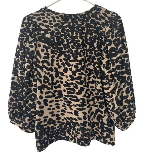 LOFT Women's Black Animal Print Pleated Puff Sleeve Top  - Foto 3 di 8