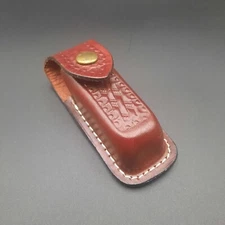 Leather Knife Sheath with Brass Snap Closure and Stamped Detail