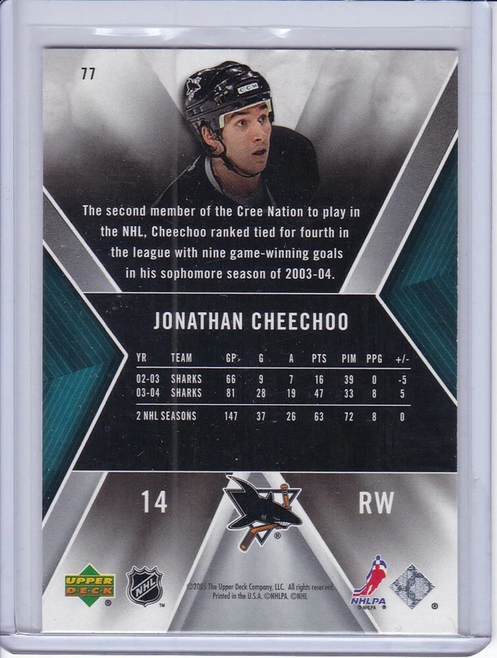 Jonathan Cheechoo 2005 SPx Hockey Card 77 Grade MT - Image 2 of 2