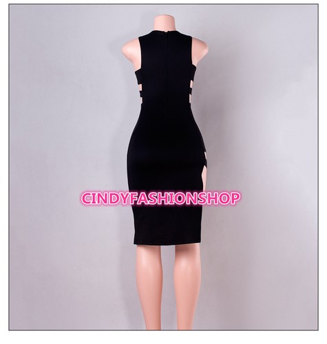 Sexy Woman Tank Sleeveless Party Night Deep-V Neck Side Cut Out Slit Dresses - 第 6/12 張圖片