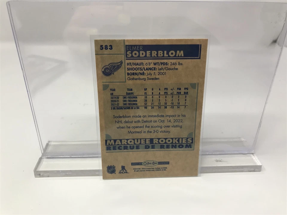 Elmer Soderblom 2022-23 OPC Retro Marquee Rookie #583 ~ Detroit Red Wings - Image 2 of 2