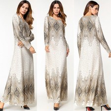 Muslim Women Long Sleeve Maxi Dress Abaya Dubai Kaftan Evening Maxi Robe Islamic