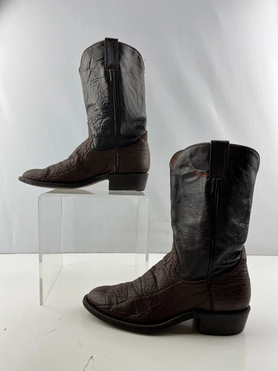 Men s Brown Leather Round Toe Roper Cowboy Western Boots Size 7.5