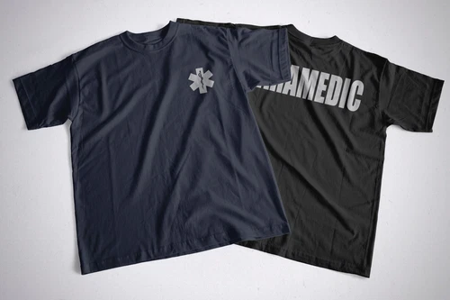 New Reflective Paramedic with Star of Life Blue or Black  T-Shirt 