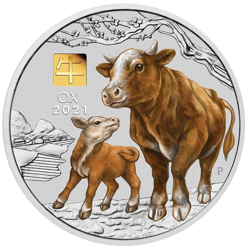 Silbermünze 1kg Jahr des Ochsen (2.) Lunar III. 2021 - Australien - ST in Farbe