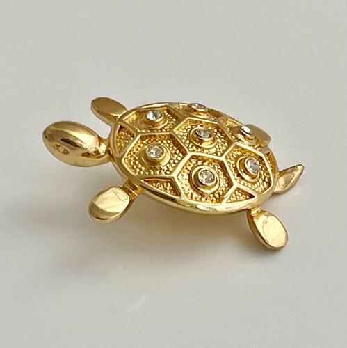 Vintage Christian Dior Turtle Lapel Pin Brooch with Rhinestone Crystals Signed