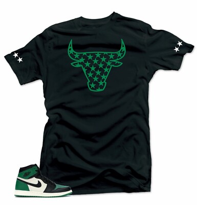 Shirt to Match Jordan Retro 1 Pine Green  2020- Bull Stars Black 