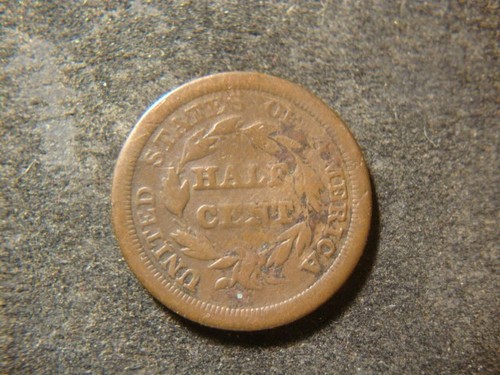 Medio centavo cabeza cabello trenzado fecha completa 1851 en moneda IAX - Imagen 2 de 2