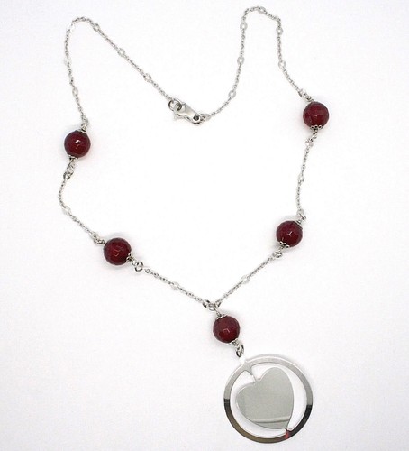 Collana De Plata 925, Cornalina Facetada, Corazón Inclinado Colgante - Imagen 2 de 8