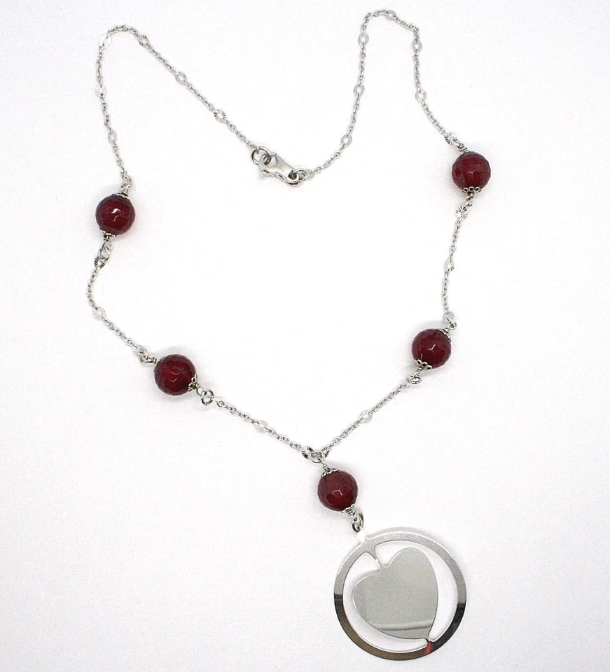 COLLANA ARGENTO 925, CORNIOLA SFACCETTATA, CUORE INCLINATO PENDENTE - Immagine 2 di 4