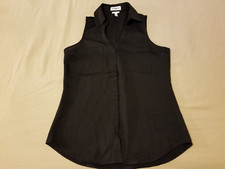Womens Express Sleeveless Dress Shirt XS Slim Black Button Blouse