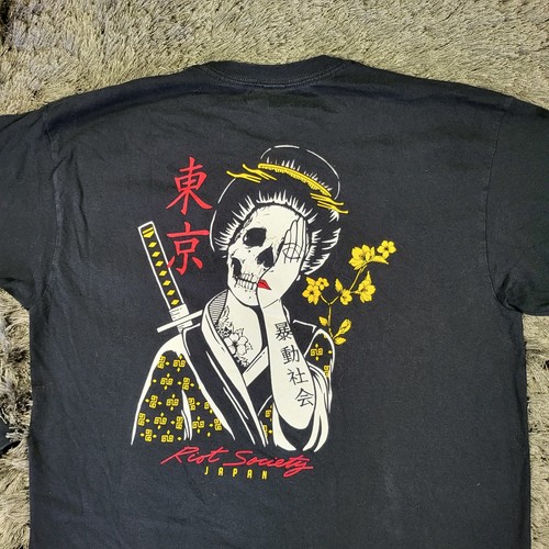 Riot Society Japan Shirt Mens Large Black Floral Geisha Skull Death Long Sleeve - Picture 15 of 17