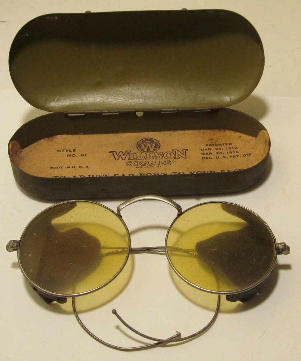 メガネ・老眼鏡 WILLSON OVAL SunShade Willson Goggles No. K1 Light Yellow Tinted from 1916 w/Case