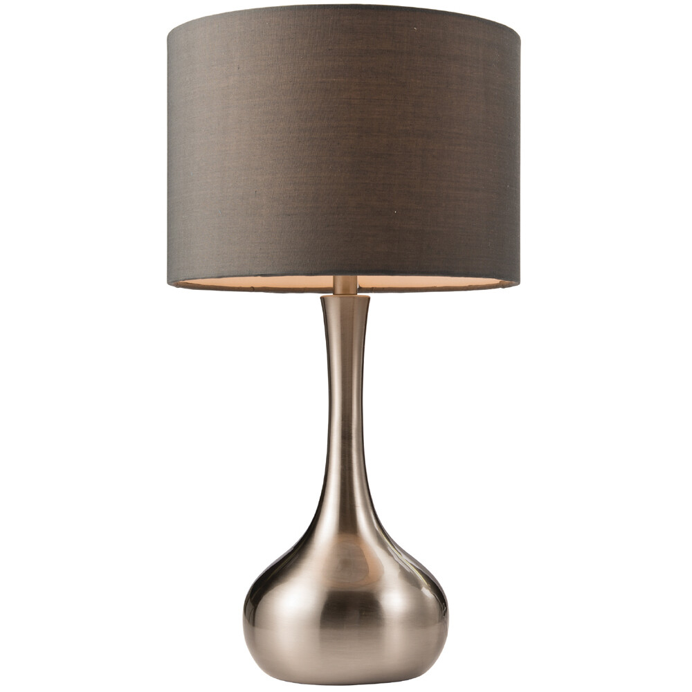 Touch Dimmer Table Lamp Satin Nickel Grey Shade Modern Metal