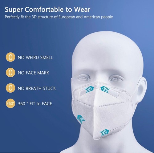 50 Pcs White KN95 Protective 5 Layer Face Mask BFE 95% Disposable Junior Masks - Picture 4 of 6