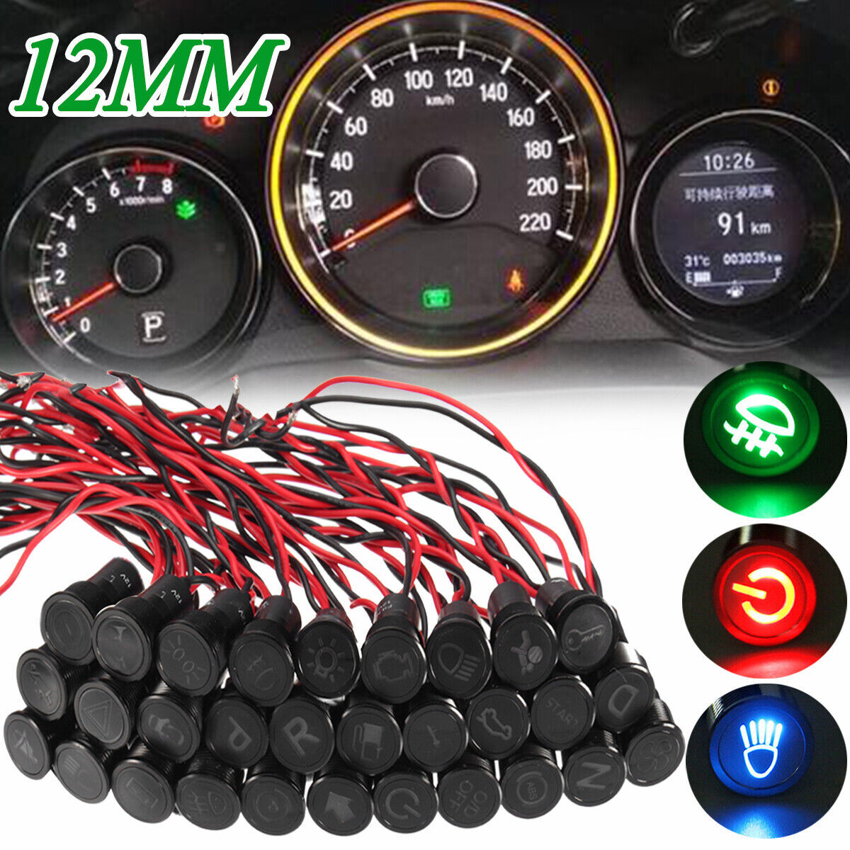 12V LED Kontrollleuchten Rot – 5 Stück, Für Auto, Boot, Armaturenbrett (12,5 Mm Loch)
