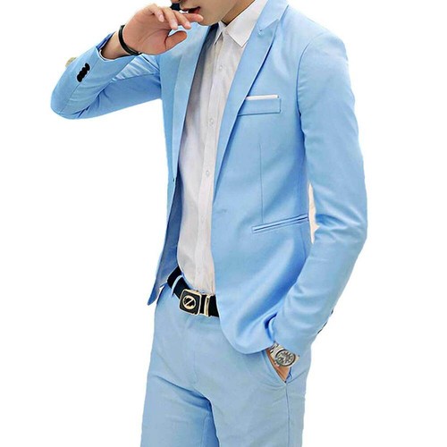 Traje de hombre 2 piezas Trajes Slim Fit negocios oficina fiesta traje de hombre chaqueta pantalones - Imagen 33 de 38