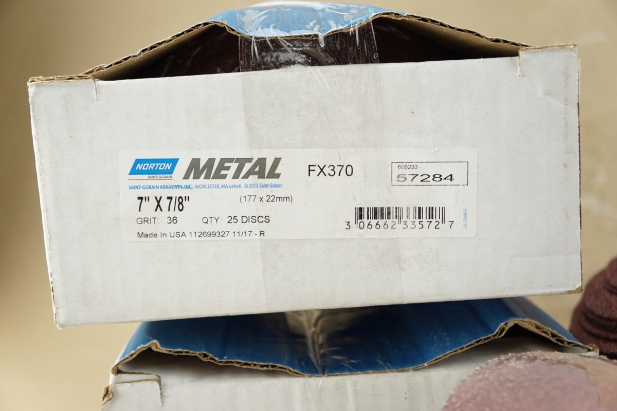 New (150) Pack Genuine NORTON Metal 36 Grit Fx370 7” x 7/8