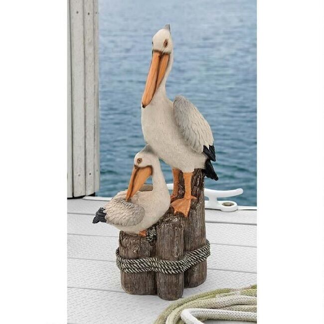 Pelican Statue Two Birds On Perch Yard Garden Art Decor Ocean Lawn Ornament 