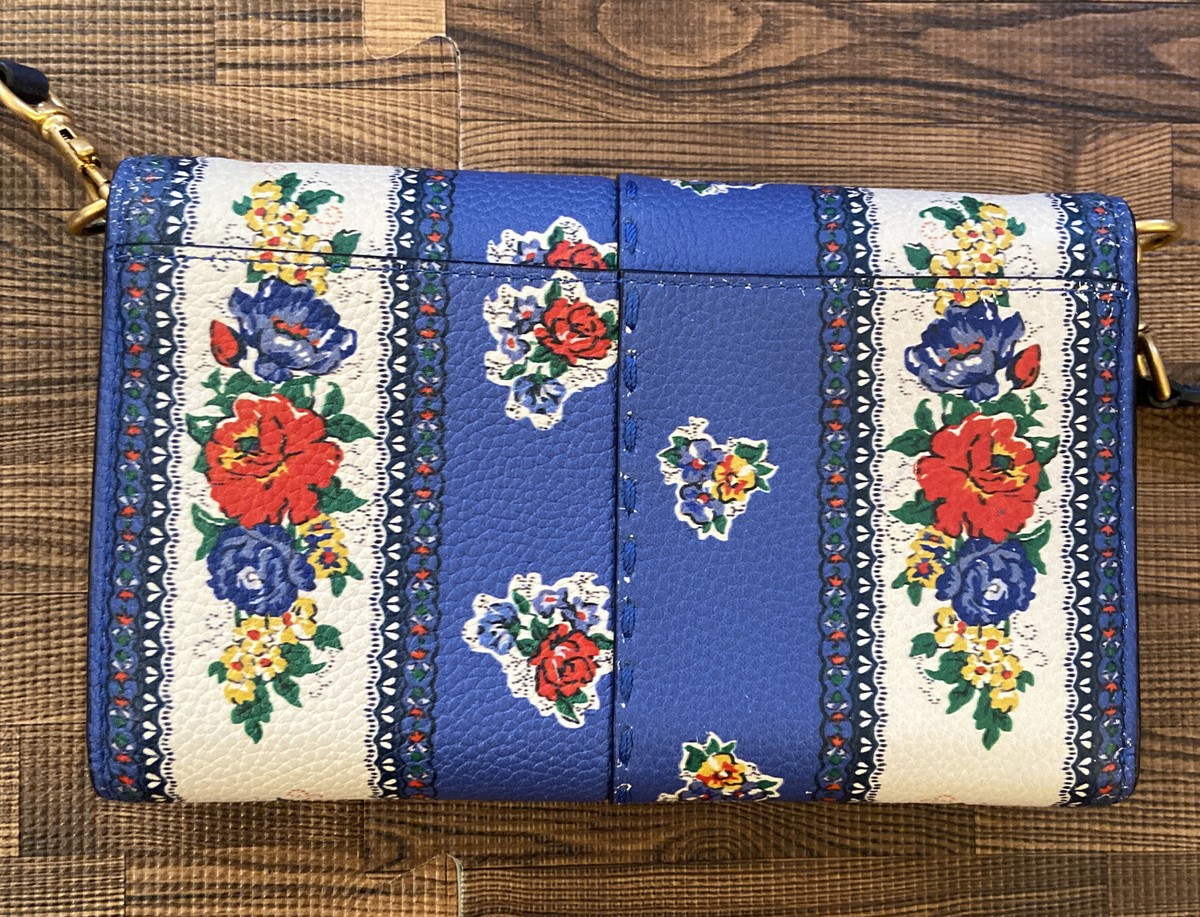TORY BURCH McGraw Floral Leather Crossbody Wallet, Blue Tea Rose