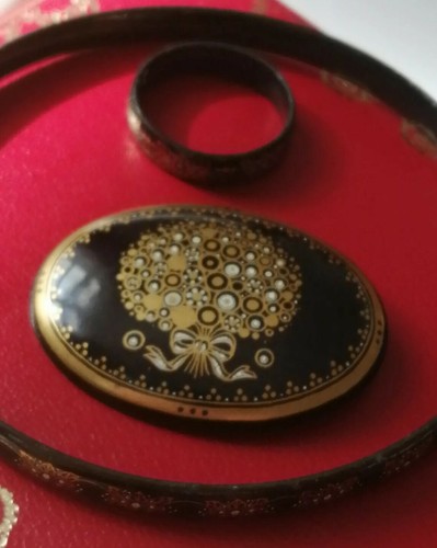 Michaela Frey Set Emaille, Enamel Ring, Brosche, Armreif, vintage schwarz Gold - Bild 7 von 12