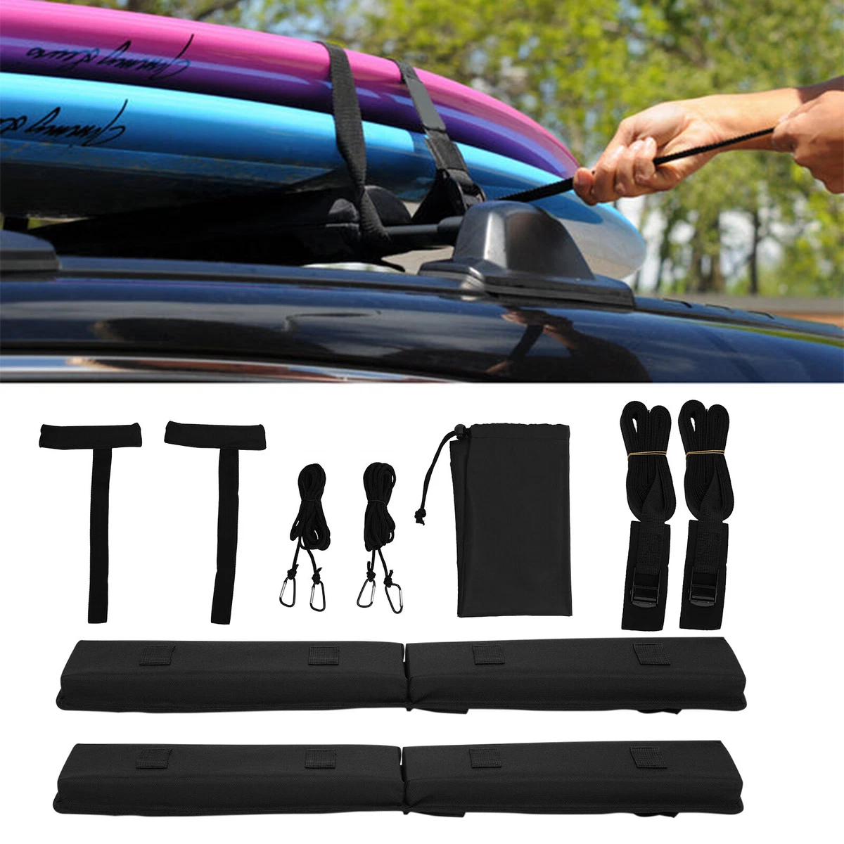 2Pcs Universal Car Roof Soft Rack Pads Luggage Carrier for Kayak Surfboard  Canoe