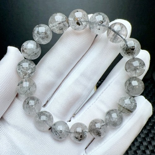 11.5mm Natural Skeletal Quartz Crystal Tibetan Herkimer Point Drill Bracelet - Picture 6 of 6