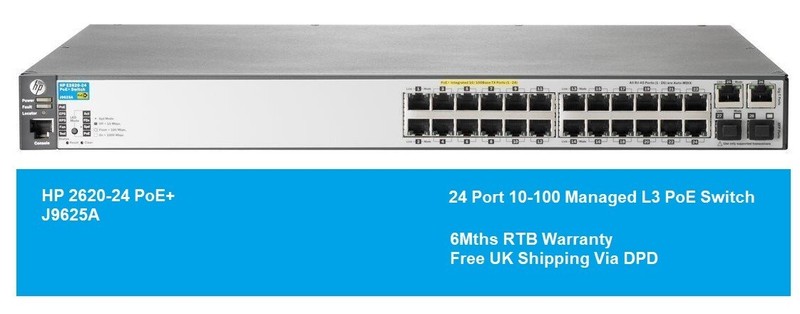 HP J9625A 2620-24 PoE+ 24Port 10-100 Managed L3 PoE Switch With Rack Mount Ears